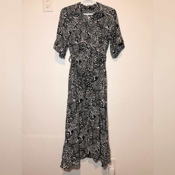 Zara Black White Shirt Midi Belted Dress size S - Picture 3 of 8
